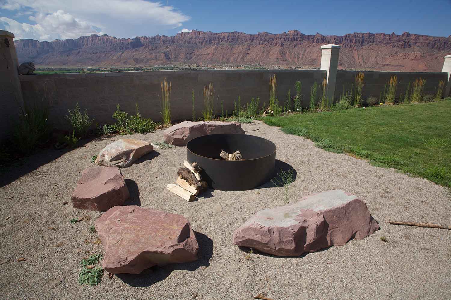 sand stone and steel fire circle
